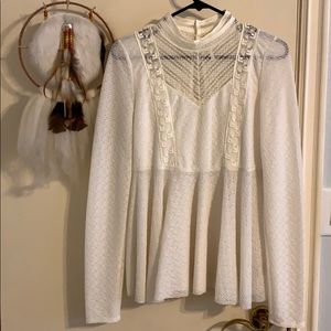 Free People NWT Peplum Top Long Sleeve Cream M